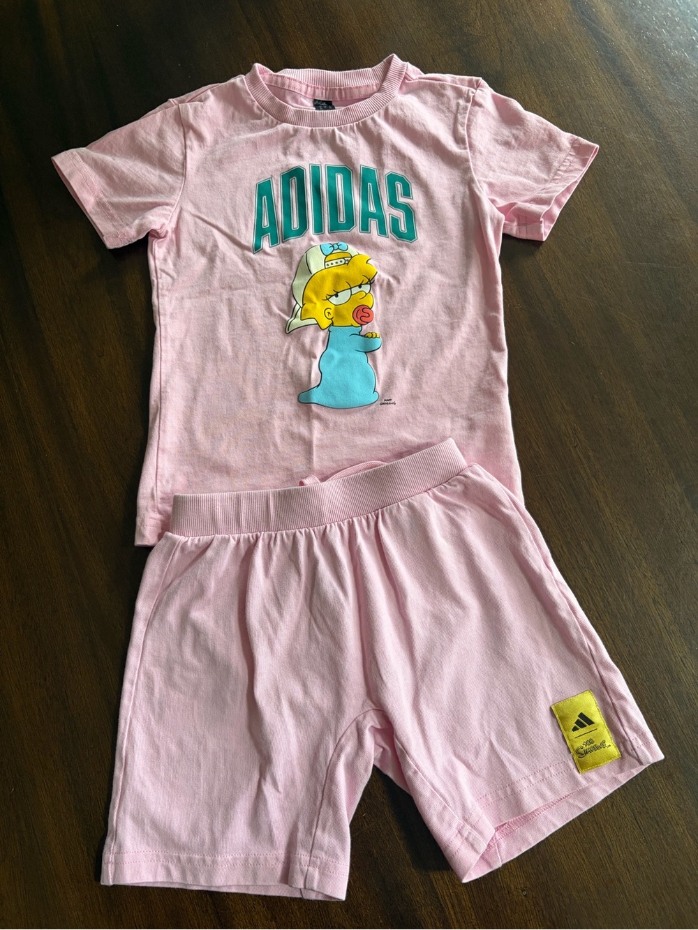 adidas Girls Pink Tee & Shorts Set with Simpsons Print